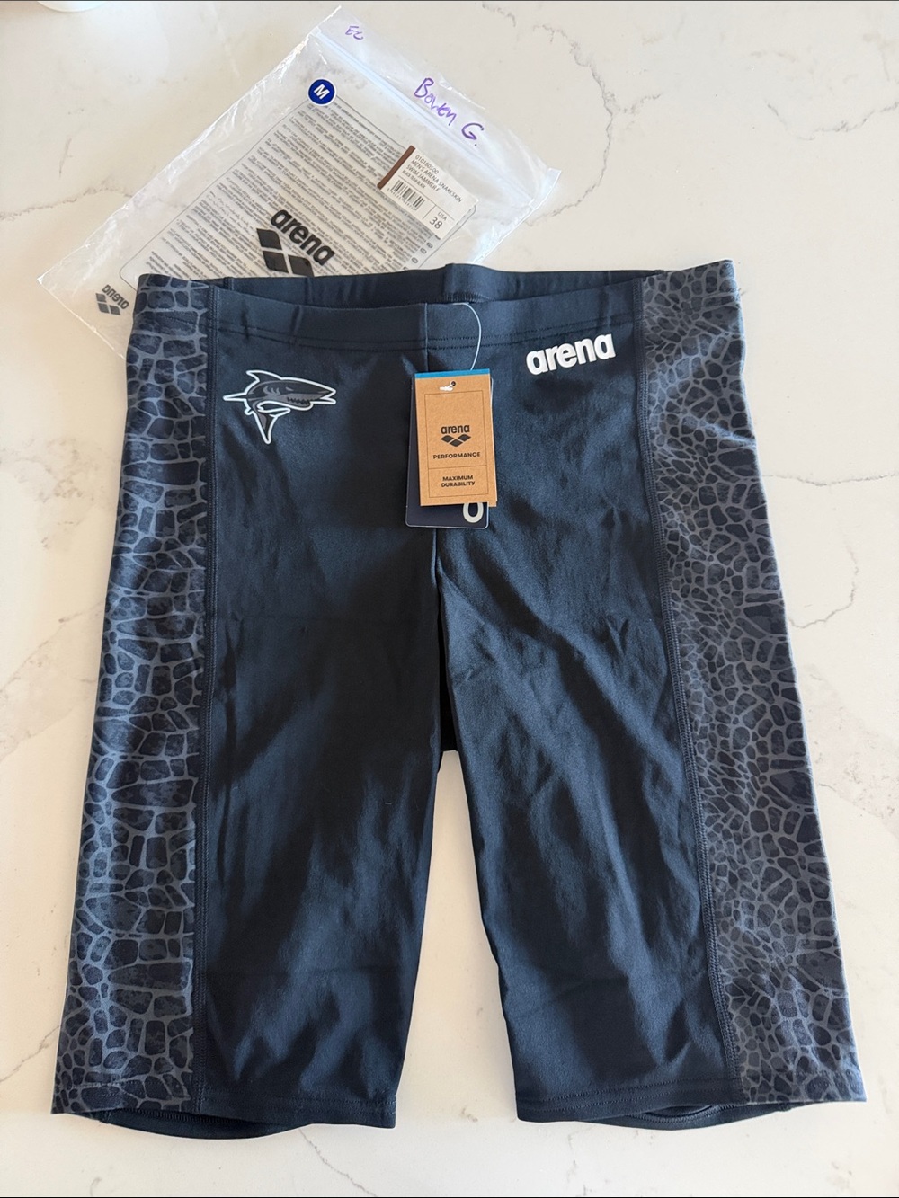 arena Boys/mens Black Swim Jammers with Patterned Side Panels